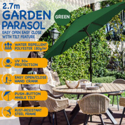 Sunmer 2.7M Parasol With Crank Mechanism, Sun Shading, Water Repellent, Polyester, Easy To Open And Close - Green - thumbnail 2