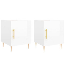 Berkfield Bedside Cabinets 2 Pcs High Gloss White 40X40X50 Cm Engineered Wood - thumbnail 2