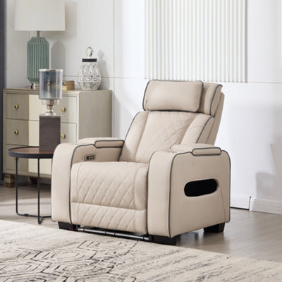 More4Homes Capri Electric Recliner Cinema Chair (Beige) - Air Leather, Usb/c Charging, Led Lighting, Cupholders, Storage - image 1