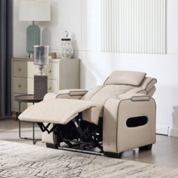 More4Homes Capri Electric Recliner Cinema Chair (Beige) - Air Leather, Usb/c Charging, Led Lighting, Cupholders, Storage - thumbnail 8