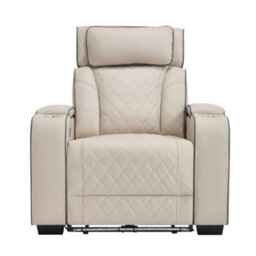 More4Homes Capri Electric Recliner Cinema Chair (Beige) - Air Leather, Usb/c Charging, Led Lighting, Cupholders, Storage - thumbnail 3