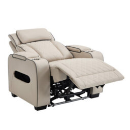 More4Homes Capri Electric Recliner Cinema Chair (Beige) - Air Leather, Usb/c Charging, Led Lighting, Cupholders, Storage - thumbnail 4