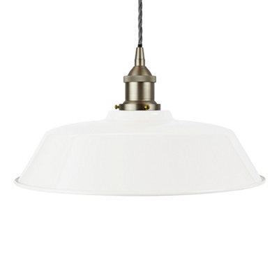 White Chancery Painted Dome Pendant Light With Brushed Chrome Lamp Holder And Grey Twisted Cable - Se Home - image 1