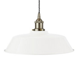 White Chancery Painted Dome Pendant Light With Brushed Chrome Lamp Holder And Grey Twisted Cable - Se Home - thumbnail 1
