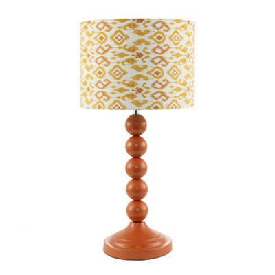 Happy Homewares Chic Orange Table Lamp With Aztec Style Yellow And Orange Fabric Shade - image 1