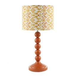 Happy Homewares Chic Orange Table Lamp With Aztec Style Yellow And Orange Fabric Shade - thumbnail 1