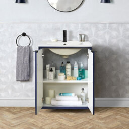Homestylestore Navy Blue 610mm Wall Hung Bathroom Vanity Unit With Basin And Black Finger Pull Handle - thumbnail 2