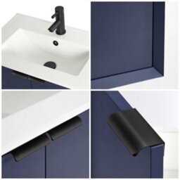 Homestylestore Navy Blue 610mm Wall Hung Bathroom Vanity Unit With Basin And Black Finger Pull Handle - thumbnail 3