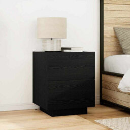 Berkfield Bedside Cabinet With Led Lights Black Oak 45X40X55 Cm - thumbnail 1