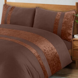 Casabella Luxury Crushed Velvet Panel Band Duvet Cover Sets With Pillow Case Double Duvet Cover Bedding Set Brown