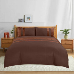 Casabella Luxury Crushed Velvet Panel Band Duvet Cover Sets With Pillow Case Double Duvet Cover Bedding Set Brown - thumbnail 3