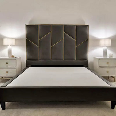 Stratus Interiors Julius Gold And Silver Abstract Accent Strip Bed Frame Optional Gas Lift Storage - Black Naples - Slatted Base - image 1
