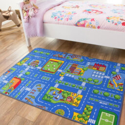 Loomed Kids Blue Interactive Roads Play Mat Soft Bedroom Rug 100X165Cm - thumbnail 2