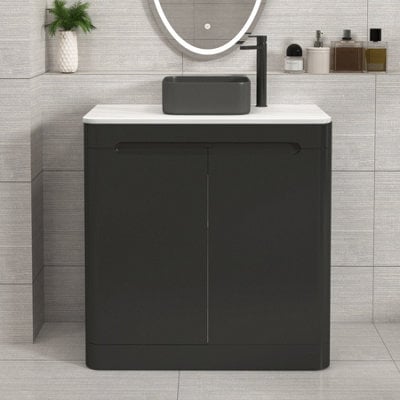 Royal Bathrooms Venice 800mm Matt Nocturne Black Freestanding Bathroom Countertop Vanity Unit 2 Door With Art Square Basin - image 1