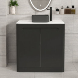 Royal Bathrooms Venice 800mm Matt Nocturne Black Freestanding Bathroom Countertop Vanity Unit 2 Door With Art Square Basin - thumbnail 1