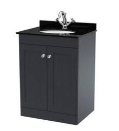 Balterley Swynnerton Traditional 2 Door Floor Standing Vanity Unit With Marble Basin, Dark Grey, 600mm - thumbnail 1