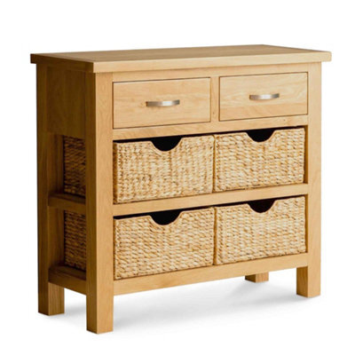 London Oak 85Cm Console Table With Baskets - Fully Assembled By Roseland Furniture - image 1