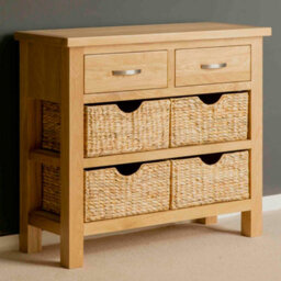 London Oak 85Cm Console Table With Baskets - Fully Assembled By Roseland Furniture - thumbnail 4