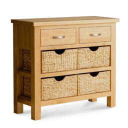 London Oak 85Cm Console Table With Baskets - Fully Assembled By Roseland Furniture - thumbnail 1