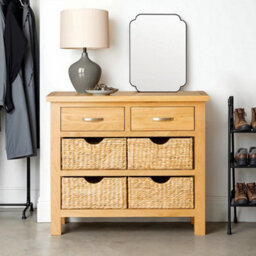 London Oak 85Cm Console Table With Baskets - Fully Assembled By Roseland Furniture - thumbnail 2