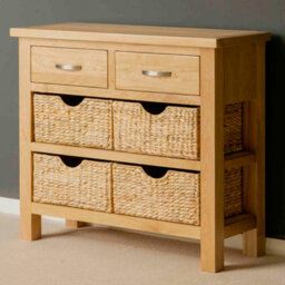 London Oak 85Cm Console Table With Baskets - Fully Assembled By Roseland Furniture - thumbnail 3