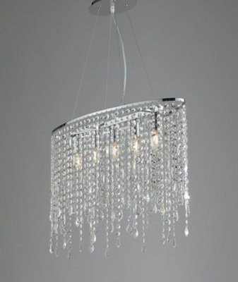 Luminosa Lighting Luminosa Breeze 5 Light Pendant Ceiling Light Chrome, K9 Crystals 66.5X23.5X46Cm
