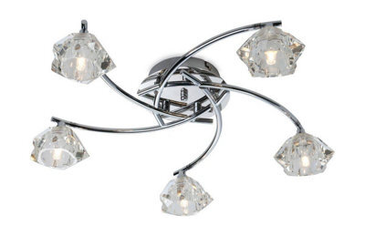 Luminosa Lighting Luminosa Clara 5 Light Flush Multi Arm Ceiling Light Chrome, Clear Glass, G9