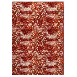 Loomed Red Terracotta Distressed Aztec Living Room Rug 120X170Cm - thumbnail 6