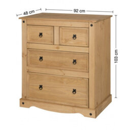 Mercers Furniture Corona Large 2+2 Chest Of 4 Drawers Solid Wood Mexican Pine Wooden Bedroom 103Cm H. 92Cm W. 48Cm D. - thumbnail 4