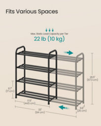 LEDREM Expandable Shoe Rack, 4-Tier Metal Shoe Shelf Storage, Adjustable Shoe Organiser, Free Standing Shoe Racks For Hallway - thumbnail 6