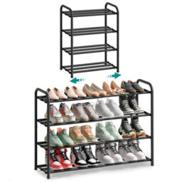 LEDREM Expandable Shoe Rack, 4-Tier Metal Shoe Shelf Storage, Adjustable Shoe Organiser, Free Standing Shoe Racks For Hallway - thumbnail 2