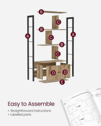 Songmics Bookshelf, Storage Shelf, Large Bookcase With Doors, 4 Shelves, Steel Structure, Industrial, Toasted Oak Colour And Black - thumbnail 7