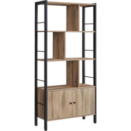 Songmics Bookshelf, Storage Shelf, Large Bookcase With Doors, 4 Shelves, Steel Structure, Industrial, Toasted Oak Colour And Black - thumbnail 2