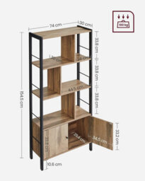 Songmics Bookshelf, Storage Shelf, Large Bookcase With Doors, 4 Shelves, Steel Structure, Industrial, Toasted Oak Colour And Black - thumbnail 8