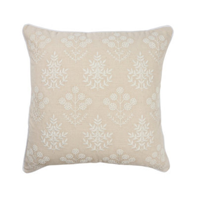 Natural & White Embroidered Floral Indoor Cushion (L)45Cm (W)45Cm - image 1