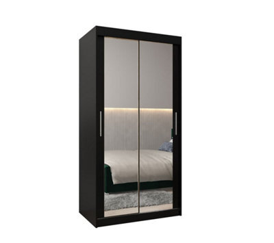 Arte Tokyo 03 Contemporary Mirrored 2 Sliding Door Wardrobe 5 Shelves 2 Rails Black Matt (H)2000mm (W)1000mm (D)620mm - image 1