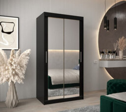 Arte Tokyo 03 Contemporary Mirrored 2 Sliding Door Wardrobe 5 Shelves 2 Rails Black Matt (H)2000mm (W)1000mm (D)620mm - thumbnail 2