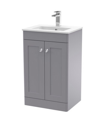 Balterley Swynnerton Traditional 2 Door Floor Standing Vanity Unit With Minimalist Basin, Satin Grey, 500mm - image 1