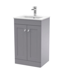 Balterley Swynnerton Traditional 2 Door Floor Standing Vanity Unit With Minimalist Basin, Satin Grey, 500mm - thumbnail 1