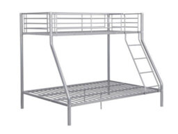 Mattress Guru Palmdale Metal Triple Sleeper Bunk Bed - 3Ft (90Cm) Single /4Ft6 (135Cm) Double, Kids Bedroom Furniture, Space Saving, Silver