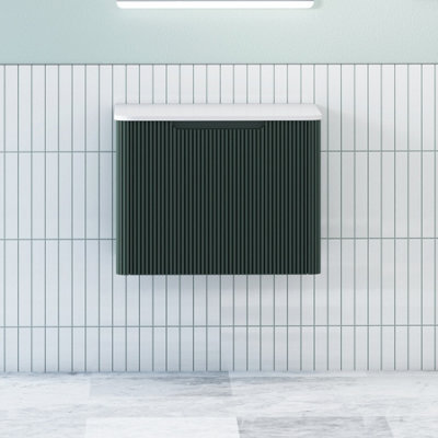 Royal Bathrooms Avenza 600mm Deep Moss Green Wall Hung Bathroom Vanity Unit 1 Drawer Plain White Undrilled Worktop & No Basin - image 1