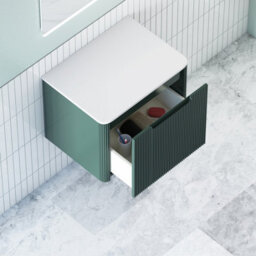 Royal Bathrooms Avenza 600mm Deep Moss Green Wall Hung Bathroom  Vanity Unit 1 Drawer Plain White Undrilled Worktop & No Basin - thumbnail 5