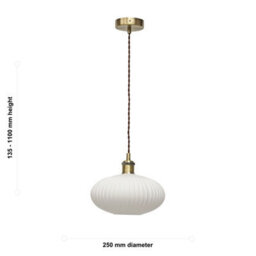 First Choice Lighting Set Of 2 Baton - White Ribbed Oval Glass Antique Brass Retro Pendants - thumbnail 6