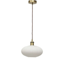 First Choice Lighting Set Of 2 Baton - White Ribbed Oval Glass Antique Brass Retro Pendants - thumbnail 2