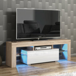 Floe Tv Unit 130Cm Oak & White With High Gloss Doors And Led Lighting - Creative Furniture - thumbnail 6