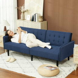 Homcom Upholstered Sofa Bed 3 Seater Home Theater With Storage Dark Blue - thumbnail 1