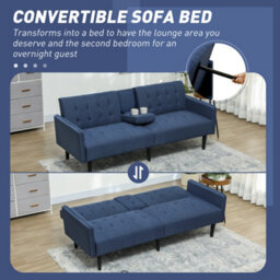 Homcom Upholstered Sofa Bed 3 Seater Home Theater With Storage Dark Blue - thumbnail 5