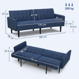 Homcom Upholstered Sofa Bed 3 Seater Home Theater With Storage Dark Blue - thumbnail 3