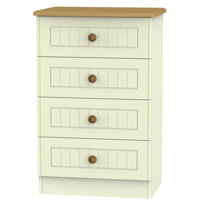Vittoria Ready Assembled Matt Cream Oak Effect 4 Drawer Midi Chest (H)885mm (W)580mm (D)415mm - image 1
