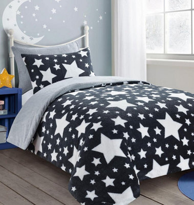 Homes & Linen Teddy Galaxy Star Fleece Duvet Cover Set Soft Cosy Warm Kids Star Teddy Bear Bedding Set